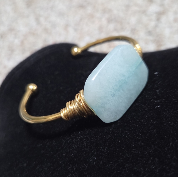 Kinsley Armelle Jewelry - Elegant Gold and Blue Green Gemstone Cuff Bracelet